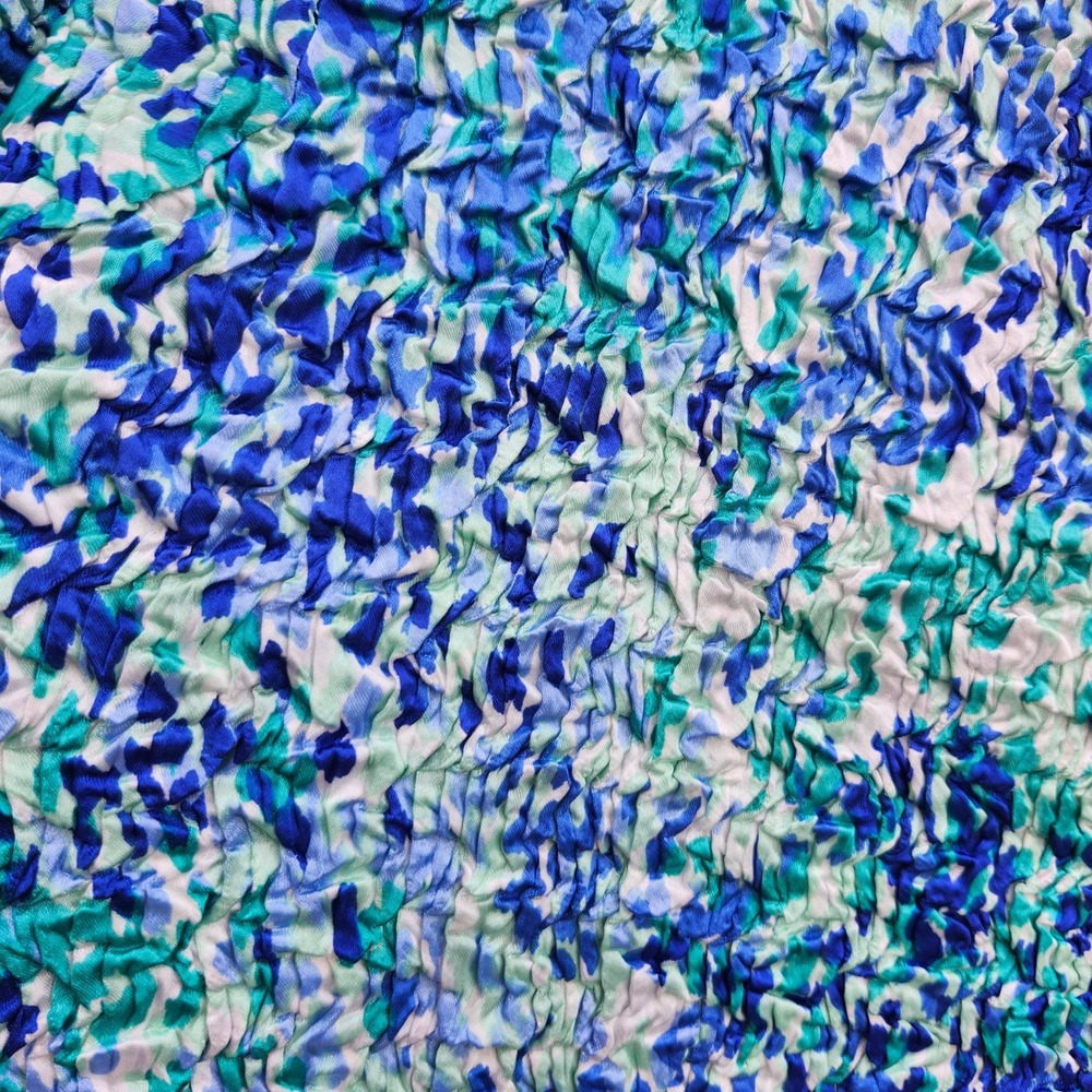 Vintage Jaclyn Smith Popcorn Top‎ Blue Green Abstract Floral size XL - Picture 2 of 11